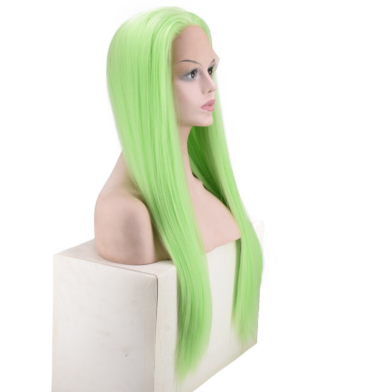 European and American Popular Women's Shawl Long Straight Hair Front Lace Chemical Fiber High-Temperature Fiber Half Hand Crocheting Green Long Straight Hair Wig European and American Popular Women's Shawl Long Straight Hair Front Lace Chemical Fiber High-Temperature Fiber Half Hand Crocheting Green Long Straight Hair Wig