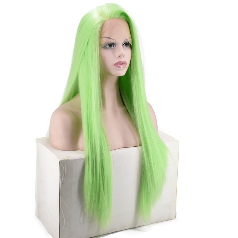 European and American Popular Women's Shawl Long Straight Hair Front Lace Chemical Fiber High-Temperature Fiber Half Hand Crocheting Green Long Straight Hair Wig European and American Popular Women's Shawl Long Straight Hair Front Lace Chemical Fiber High-Temperature Fiber Half Hand Crocheting Green Long Straight Hair Wig