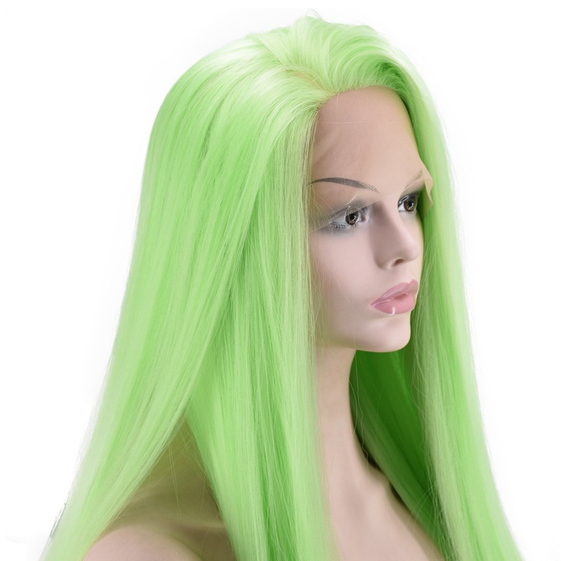 European and American Popular Women's Shawl Long Straight Hair Front Lace Chemical Fiber High-Temperature Fiber Half Hand Crocheting Green Long Straight Hair Wig European and American Popular Women's Shawl Long Straight Hair Front Lace Chemical Fiber High-Temperature Fiber Half Hand Crocheting Green Long Straight Hair Wig
