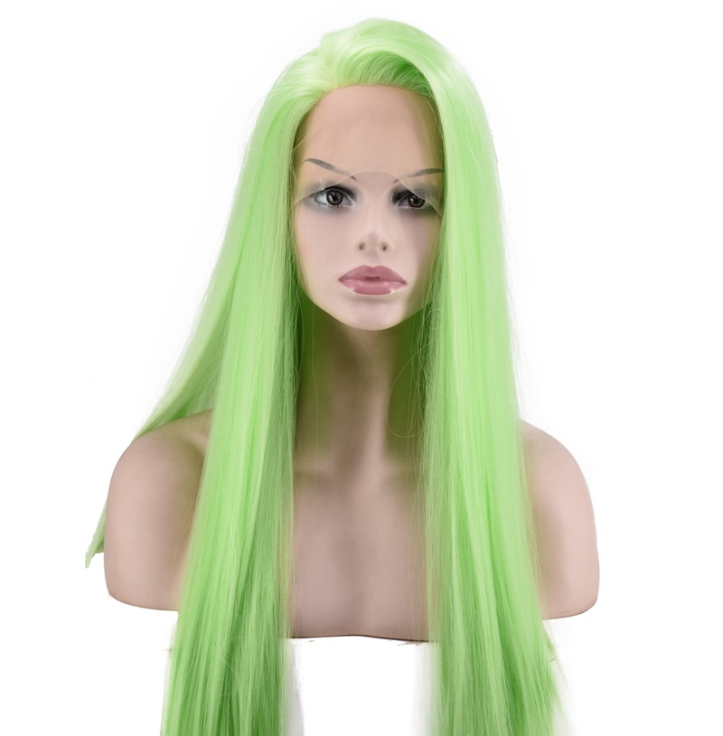 European and American Popular Women's Shawl Long Straight Hair Front Lace Chemical Fiber High-Temperature Fiber Half Hand Crocheting Green Long Straight Hair Wig European and American Popular Women's Shawl Long Straight Hair Front Lace Chemical Fiber High-Temperature Fiber Half Hand Crocheting Green Long Straight Hair Wig