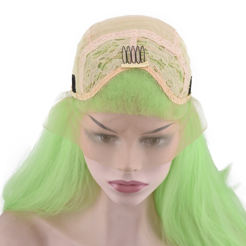 European and American Popular Women's Shawl Long Straight Hair Front Lace Chemical Fiber High-Temperature Fiber Half Hand Crocheting Green Long Straight Hair Wig European and American Popular Women's Shawl Long Straight Hair Front Lace Chemical Fiber High-Temperature Fiber Half Hand Crocheting Green Long Straight Hair Wig