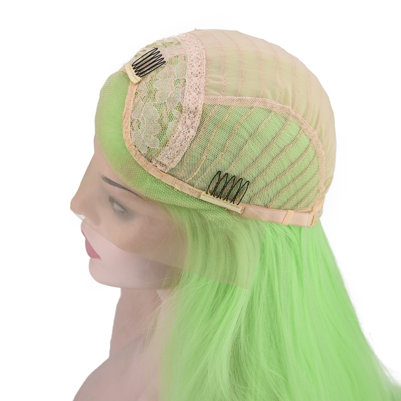 European and American Popular Women's Shawl Long Straight Hair Front Lace Chemical Fiber High-Temperature Fiber Half Hand Crocheting Green Long Straight Hair Wig European and American Popular Women's Shawl Long Straight Hair Front Lace Chemical Fiber High-Temperature Fiber Half Hand Crocheting Green Long Straight Hair Wig