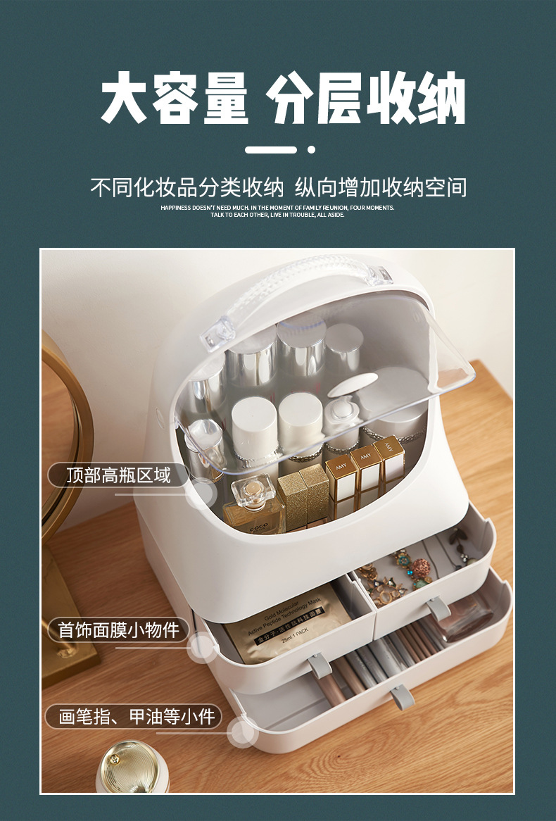 A New portable cosmetics storage box large-capacity cosmetic box desktop skin care products sorting box dustproof cosmetic box