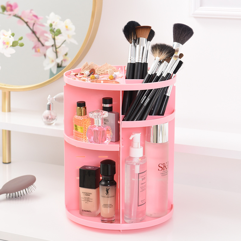 Rotating cosmetic case desktop shelf skin care products storage shelf circular plastic cosmetic storage box