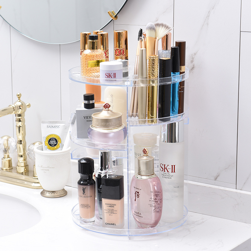 Rotating cosmetic case desktop shelf skin care products storage shelf circular plastic cosmetic storage box