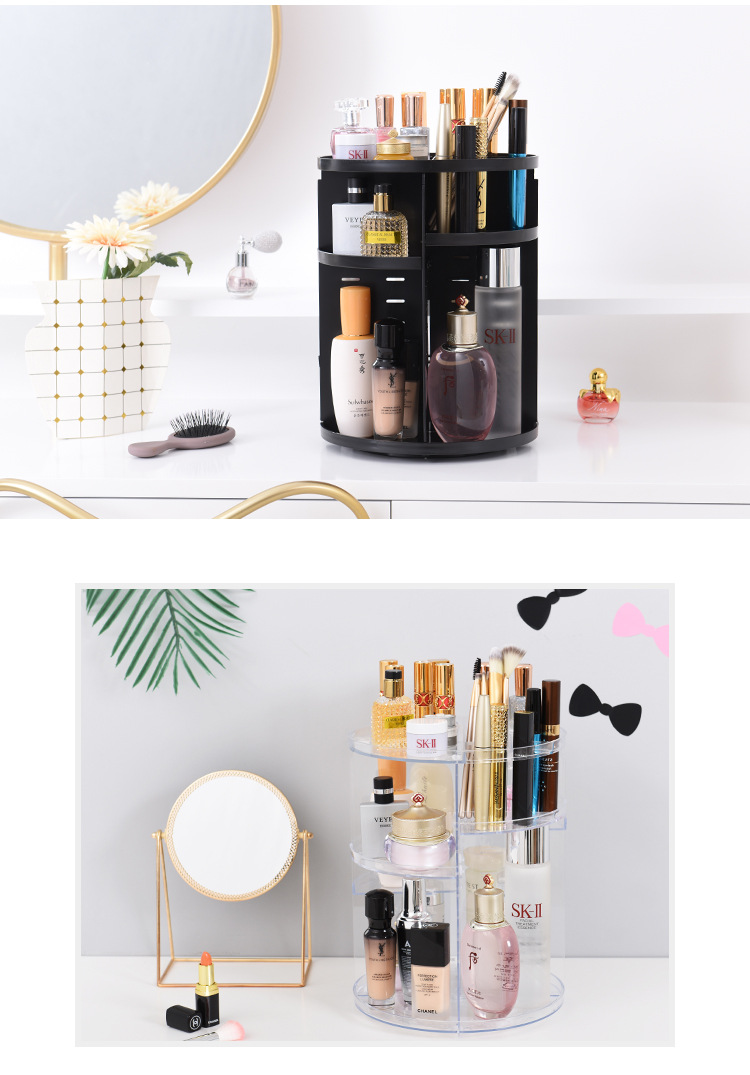 Rotating cosmetic case desktop shelf skin care products storage shelf circular plastic cosmetic storage box