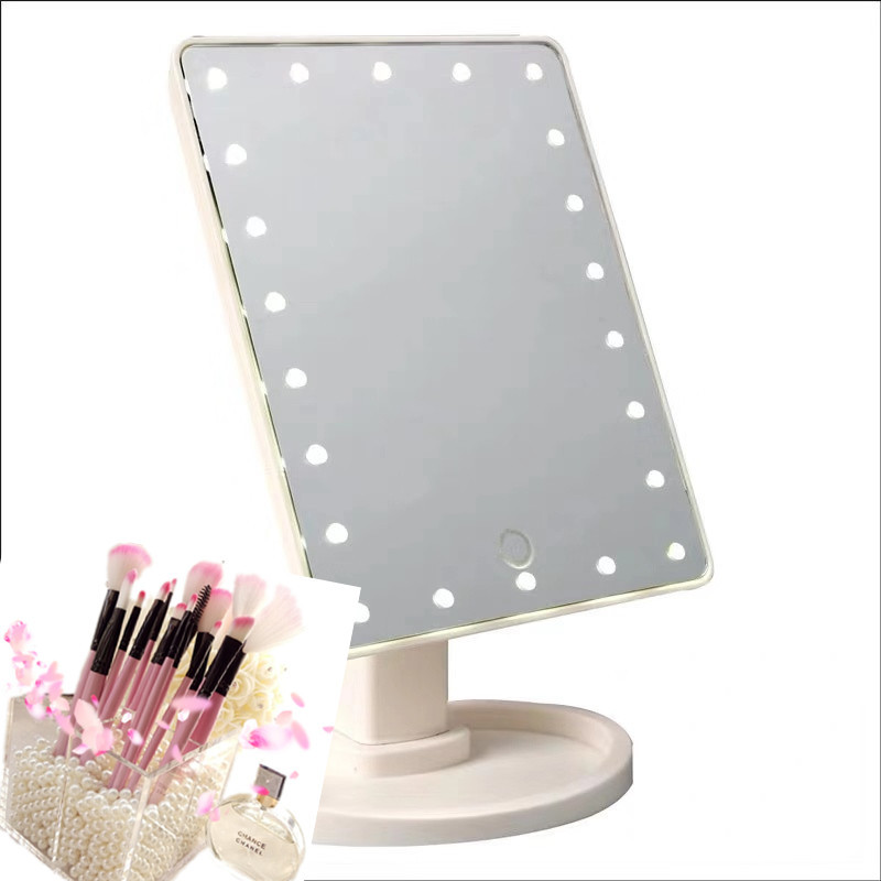 TV Products Led Desktop Storage Cosmetic Mirror with Light 16/22 Lamp Desktop 360 Rotating Vanity Mirror Touch Sensor