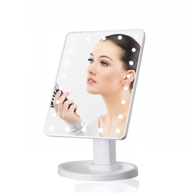 TV Products Led Desktop Storage Cosmetic Mirror with Light 16/22 Lamp Desktop 360 Rotating Vanity Mirror Touch Sensor