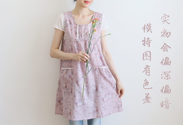 Korean Style Fashion Simple Apron Pastoral Floral Kitchen Antifouling Adult Work Clothes Overclothes Bib Sleeveless Apron