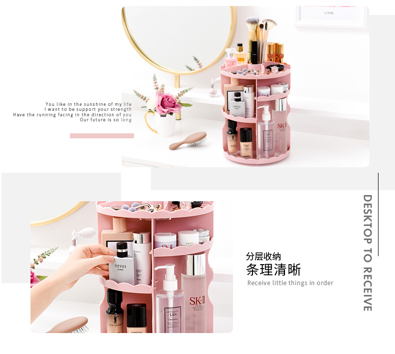 Rotating cosmetic case desktop cosmetic box skin care products display rack plastic transparent cosmetic case cosmetic cosmetic box