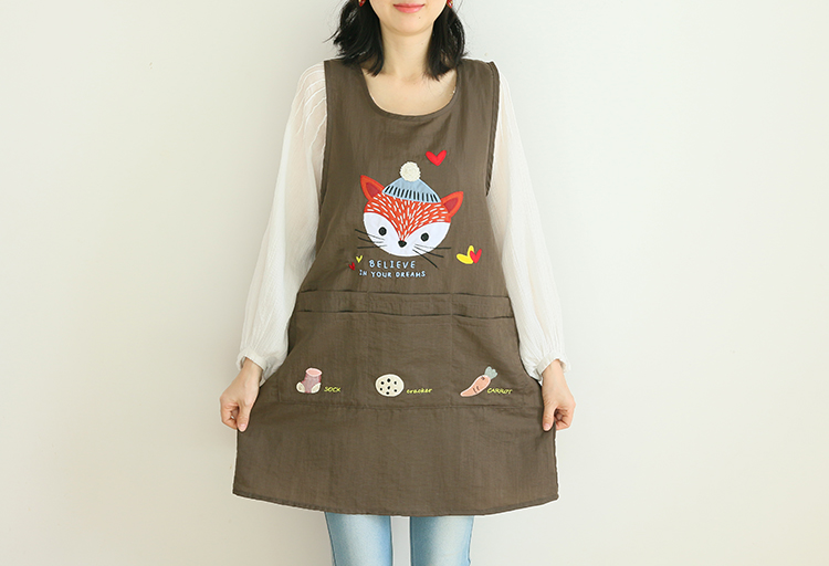Japanese Cartoon Waterproof Oil-Proof Kitchen Overclothes Baking Floral Coffee Shop Painting Work Clothes Sleeveless Apron
