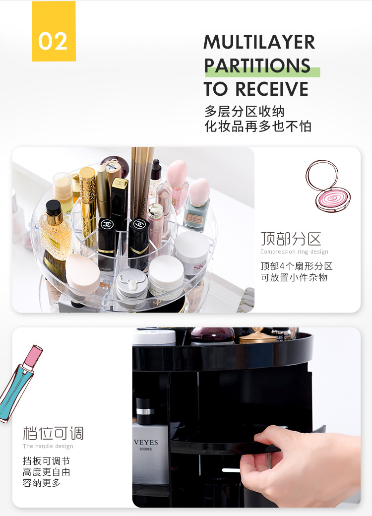 Cosmetic Cosmetic box desktop rotating Cosmetic box beauty makeup set goods rack skin care products display rack manufacturers direct sales