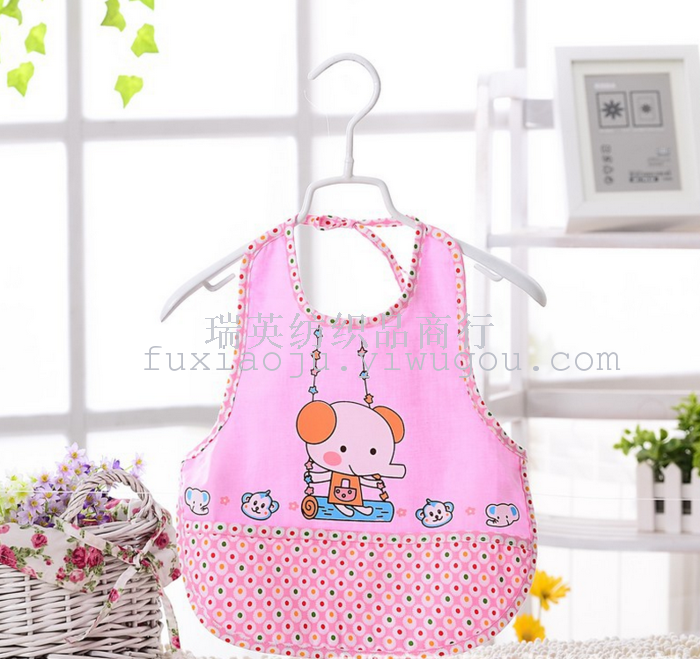 Baby elephant stamp tie apron cotton waterproof children bib rice bag