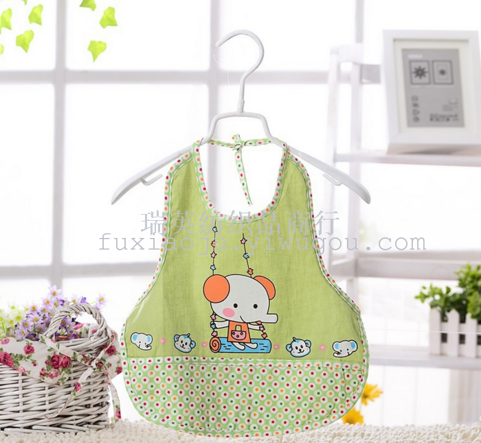 Baby elephant stamp tie apron cotton waterproof children bib rice bag
