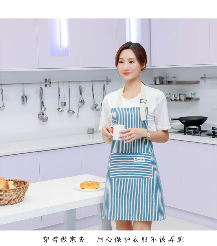 Korean version of the fashion cotton and linen apron color strip adult sleeveless waterproof and oil proof apron simple apron advertising custom