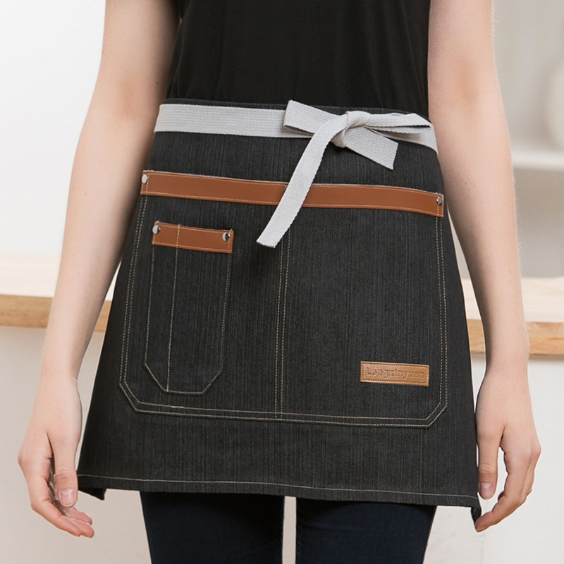 Waiter Men&#039;s and Women&#039;s Short Black Khaki Small Apron Hotel Restaurant Western Restaurant Coffee Shop Chef Apron