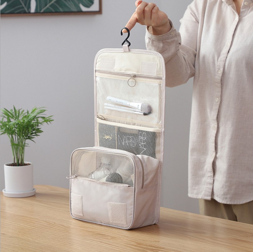 Thick Twill Small-Size Cosmetic Bag Portable Toiletry Bag Large Capacity Cosmetic Bag Hook Bag Travel Storage Bag