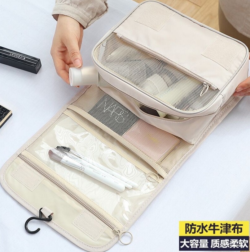 Thick Twill Small-Size Cosmetic Bag Portable Toiletry Bag Large Capacity Cosmetic Bag Hook Bag Travel Storage Bag