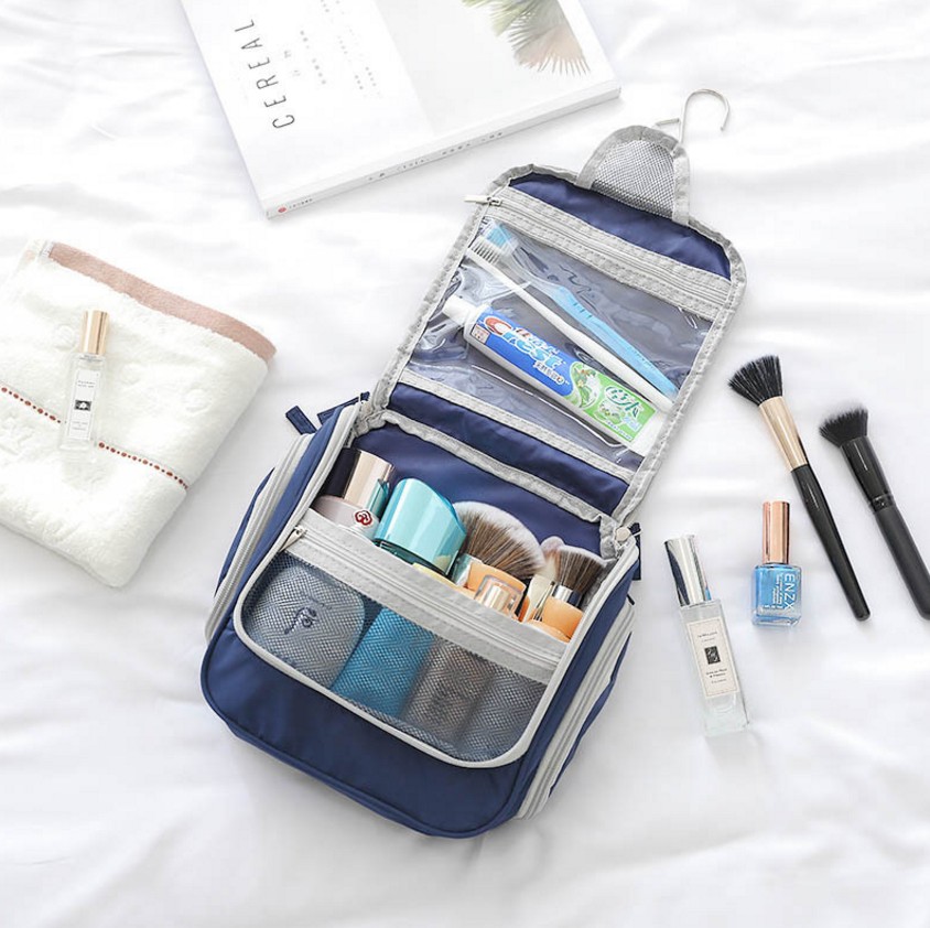 Memory Spinning Small Ear Wash Bag Pure Color Ribbon Hook Portable Cosmetic Bag Multi-Functional Travel Storage Bag