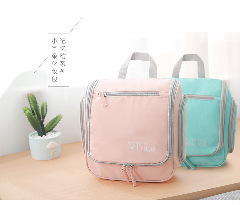 Memory Spinning Small Ear Wash Bag Pure Color Ribbon Hook Portable Cosmetic Bag Multi-Functional Travel Storage Bag