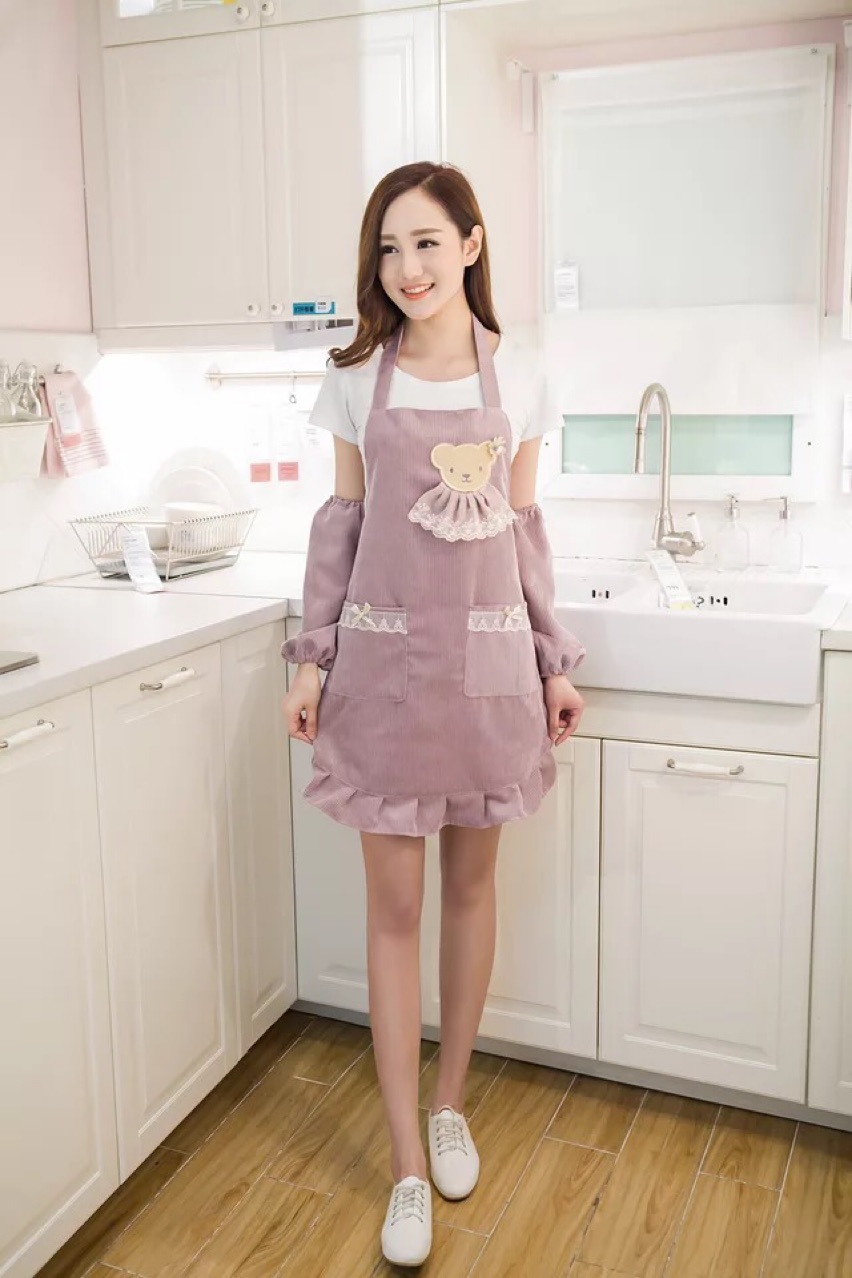 Korean Fashion Apron Waterproof Oil-Proof Nail Work Clothes Kitchen Coffee Shop Cute Princess Cooking Adult Female