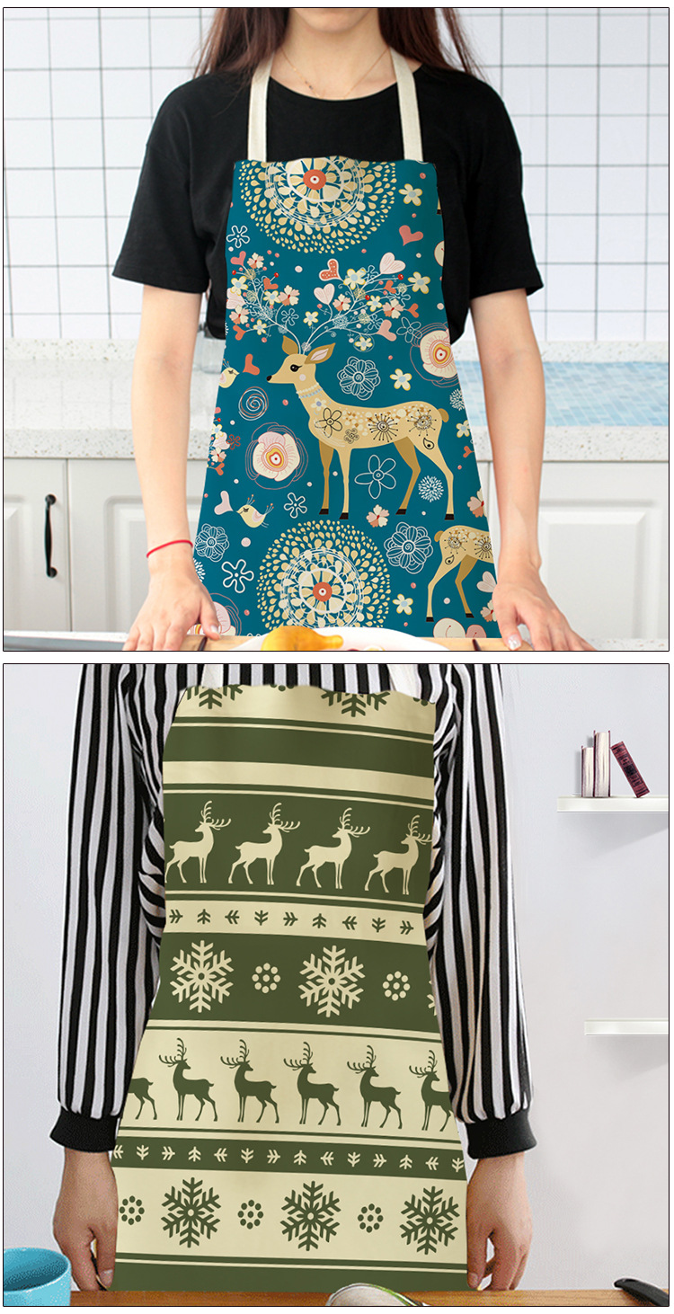 Amazon Apron Foreign Trade Christmas Elk Series Kitchen Household Apron Support Drawing Cotton and Linen Apron Amazon Apron Foreign Trade Christmas Elk Series Kitchen Household Apron Support Drawing Cotton and Linen Apron