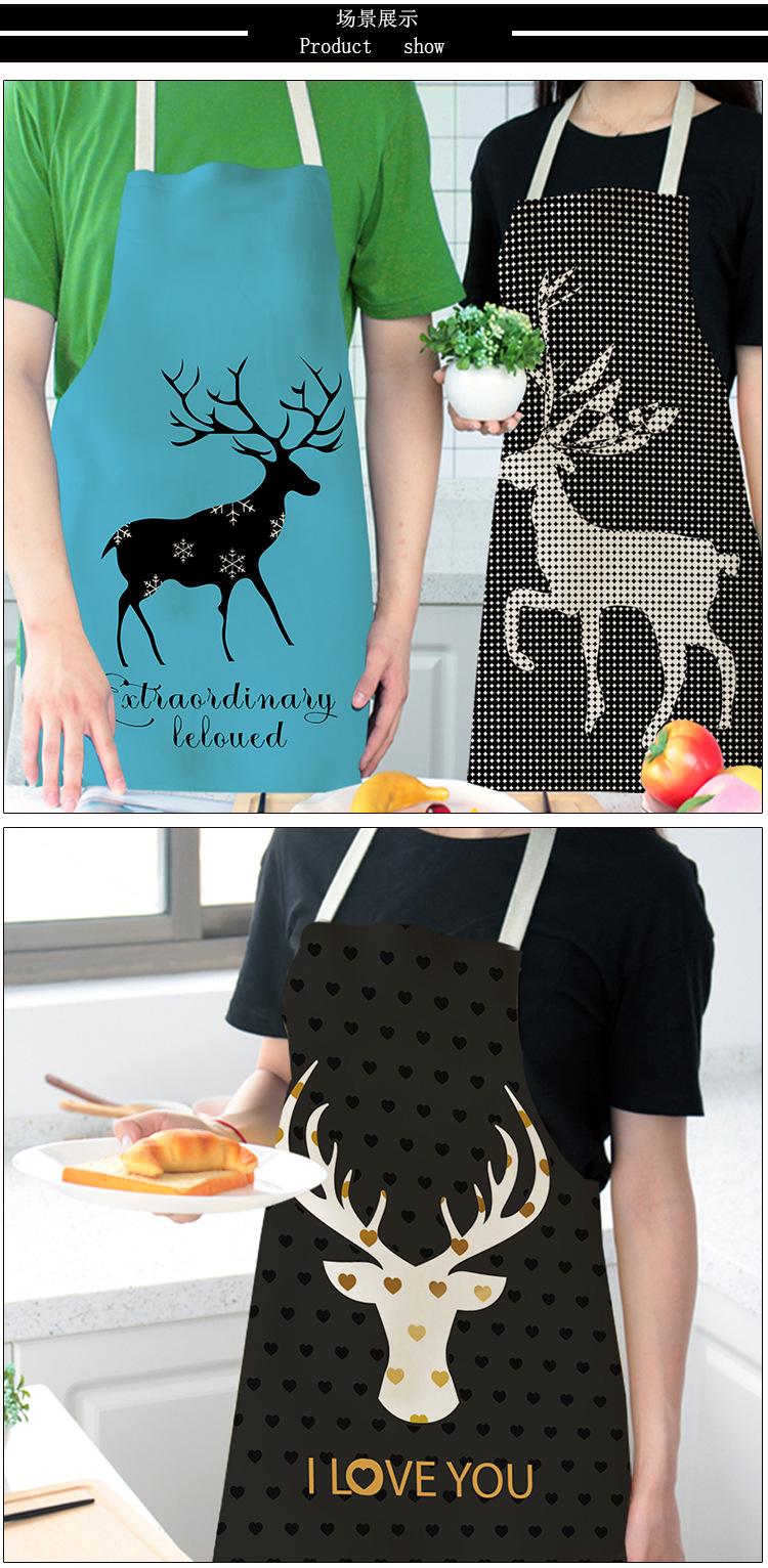 Amazon Apron Foreign Trade Christmas Elk Series Kitchen Household Apron Support Drawing Cotton and Linen Apron Amazon Apron Foreign Trade Christmas Elk Series Kitchen Household Apron Support Drawing Cotton and Linen Apron