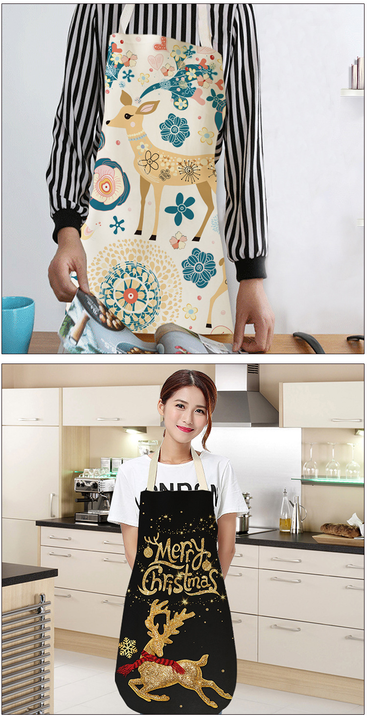 Amazon Apron Foreign Trade Christmas Elk Series Kitchen Household Apron Support Drawing Cotton and Linen Apron Amazon Apron Foreign Trade Christmas Elk Series Kitchen Household Apron Support Drawing Cotton and Linen Apron
