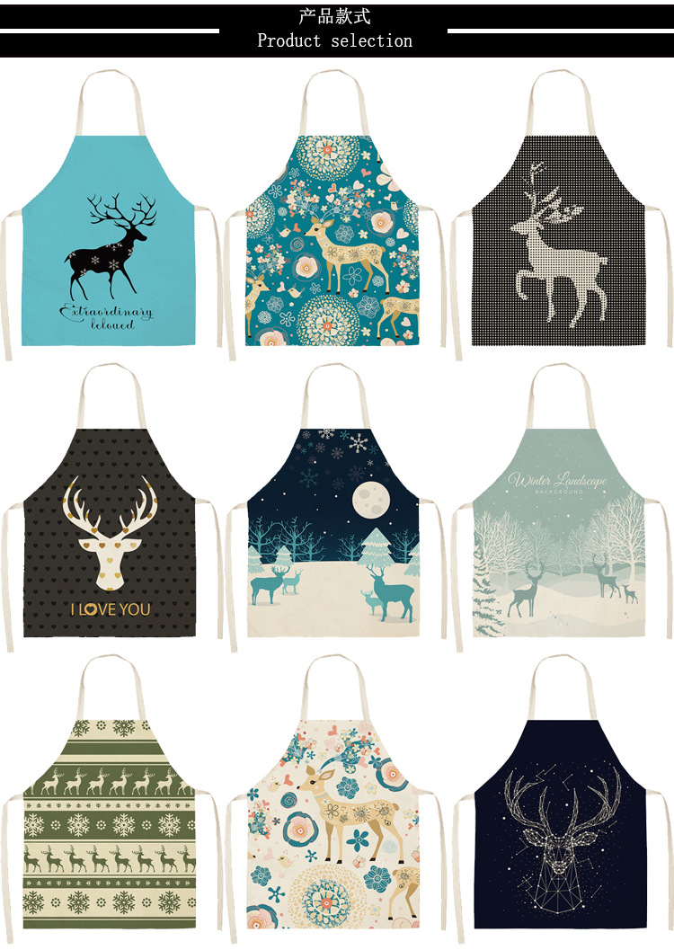 Amazon Apron Foreign Trade Christmas Elk Series Kitchen Household Apron Support Drawing Cotton and Linen Apron Amazon Apron Foreign Trade Christmas Elk Series Kitchen Household Apron Support Drawing Cotton and Linen Apron