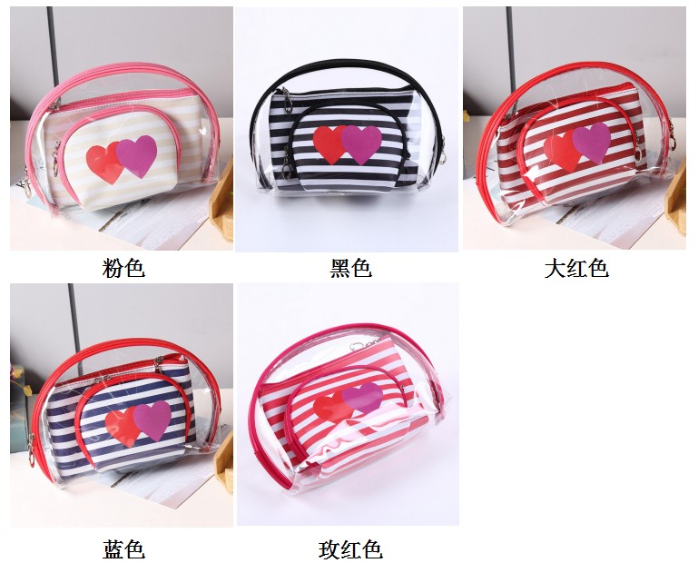 Korean PVC Three-Piece Set Cosmetic Bag Love Striped Women Bag Waterproof Wash Bag Storage Bag Clutch Korean PVC Three-Piece Set Cosmetic Bag Love Striped Women Bag Waterproof Wash Bag Storage Bag Clutch