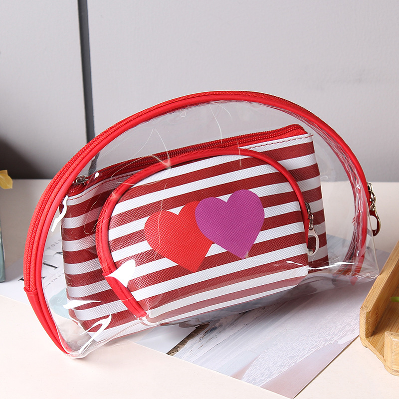 Korean PVC Three-Piece Set Cosmetic Bag Love Striped Women Bag Waterproof Wash Bag Storage Bag Clutch Korean PVC Three-Piece Set Cosmetic Bag Love Striped Women Bag Waterproof Wash Bag Storage Bag Clutch