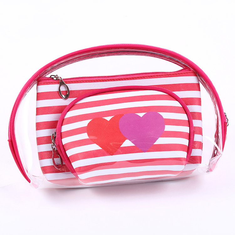 Korean PVC Three-Piece Set Cosmetic Bag Love Striped Women Bag Waterproof Wash Bag Storage Bag Clutch Korean PVC Three-Piece Set Cosmetic Bag Love Striped Women Bag Waterproof Wash Bag Storage Bag Clutch