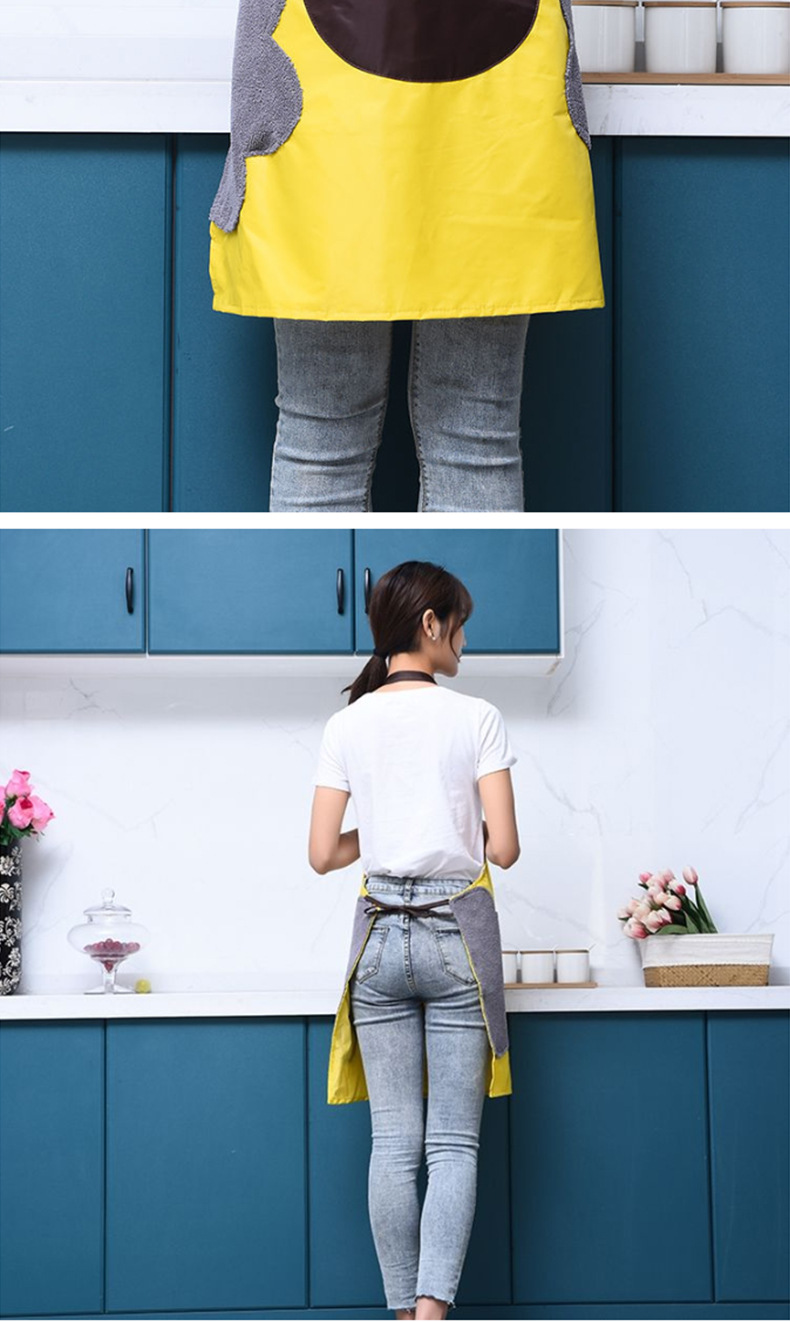 Waterproof Apron Female Kitchen Cooking Household Waterproof and Oil-Proof Cute Hand Wiping Overclothes Men's and Women's Work Clothes