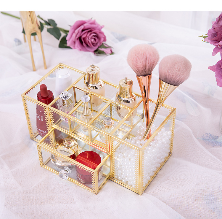 European-Style Internet Celebrity Nail Storage Box Dressing Table Cosmetic Brush Tube Glass Desktop Storage Rack Brush Skin Care Products European-Style Internet Celebrity Nail Storage Box Dressing Table Cosmetic Brush Tube Glass Desktop Storage Rack Brush Skin Care Products