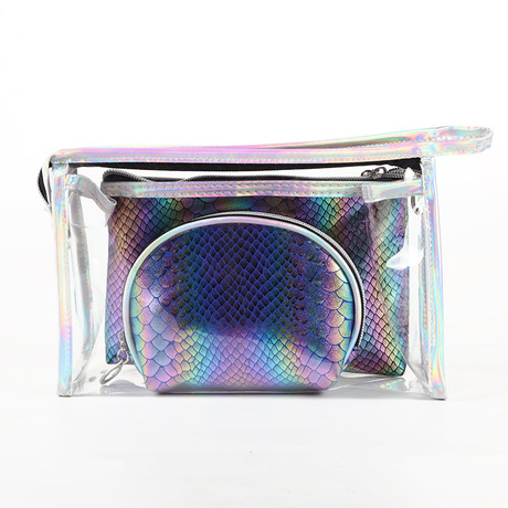 2019 new transparent gradient fish scale sequins fashion makeup bag storage bag three sets of multi-style options