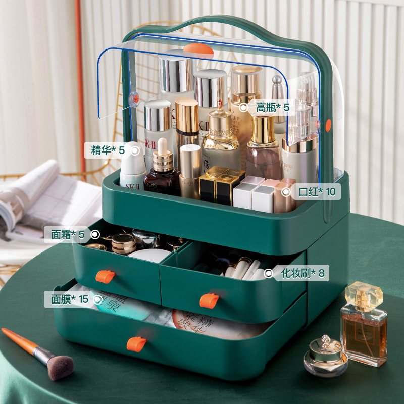 Internet Celebrity Dustproof Cosmetics Storage Box Transparent Hand Cosmetic Case Dressing Table Skin Care Products Organize the Shelves