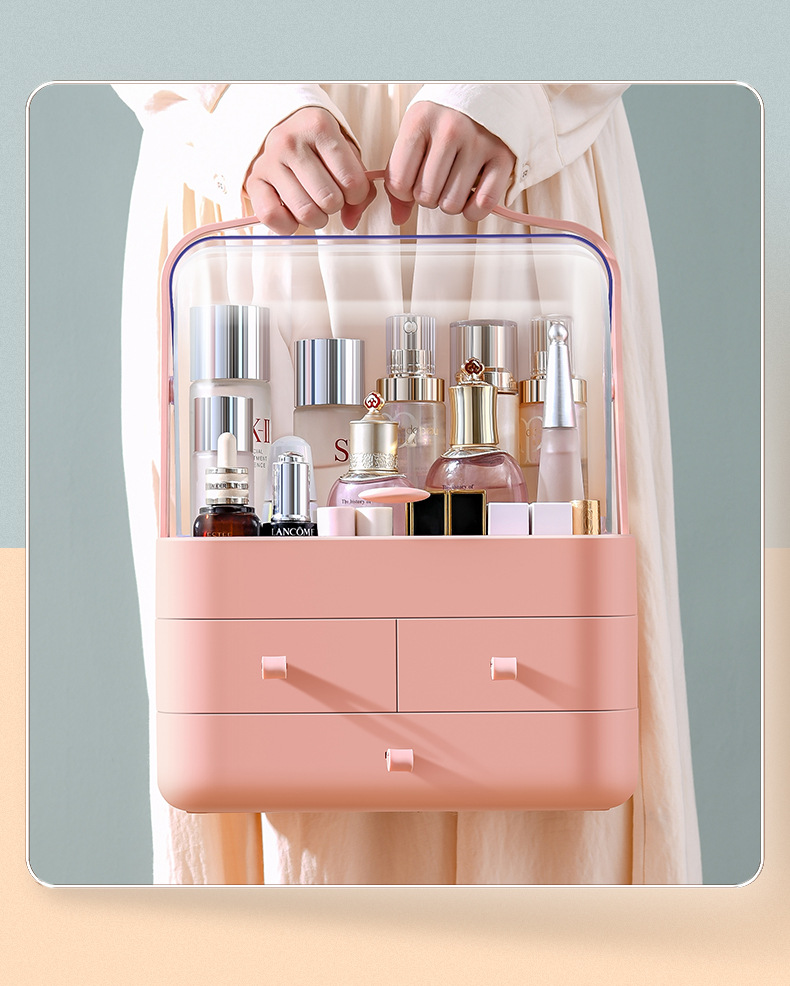 Internet Celebrity Dustproof Cosmetics Storage Box Transparent Hand Cosmetic Case Dressing Table Skin Care Products Organize the Shelves