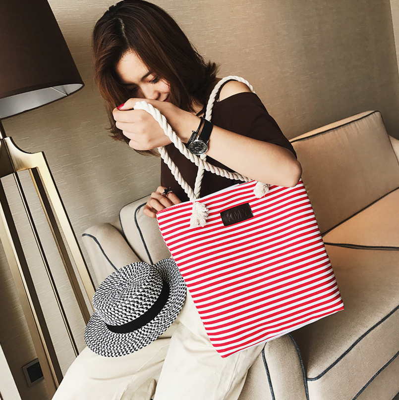 Zebra Striped Canvas Bag Women&#039;s Hemp Rope Shoulder Bag Handbag Large Capacity Storage Bag Mummy Bag School Bag