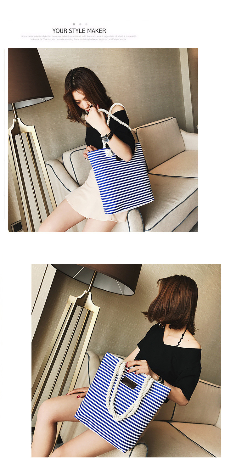 Zebra Striped Canvas Bag Women's Hemp Rope Shoulder Bag Handbag Large Capacity Storage Bag Mummy Bag School Bag