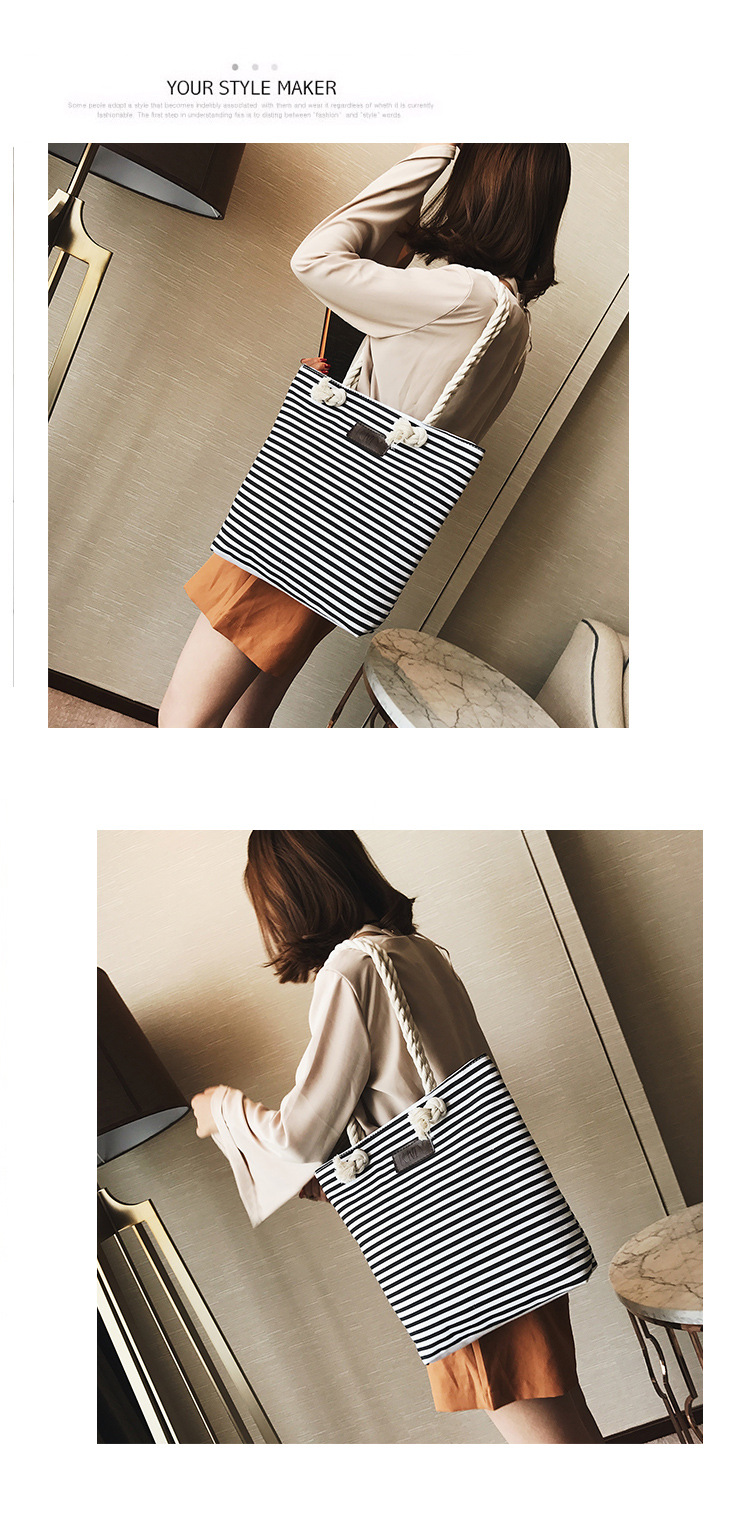Zebra Striped Canvas Bag Women's Hemp Rope Shoulder Bag Handbag Large Capacity Storage Bag Mummy Bag School Bag