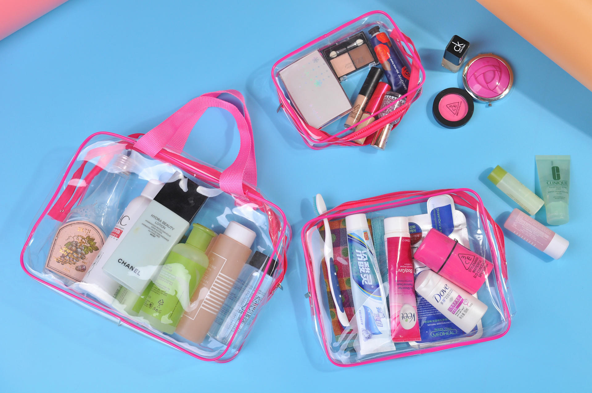 PVC Buggy Bag Storage Bag Washing and Makeup Bag Transparent Three-Piece Set Organizing Bag PVC Three-Piece Set