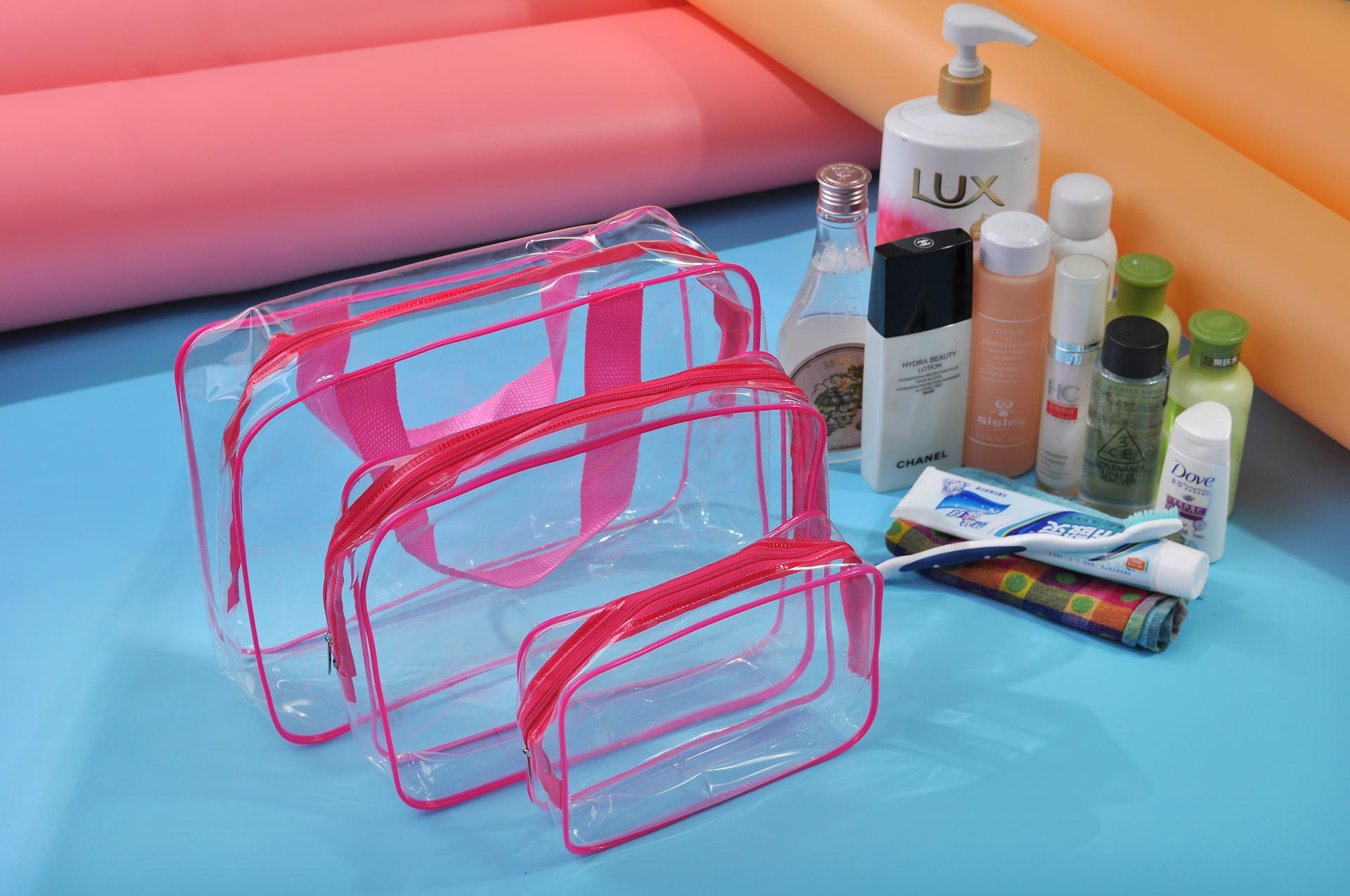 PVC Buggy Bag Storage Bag Washing and Makeup Bag Transparent Three-Piece Set Organizing Bag PVC Three-Piece Set