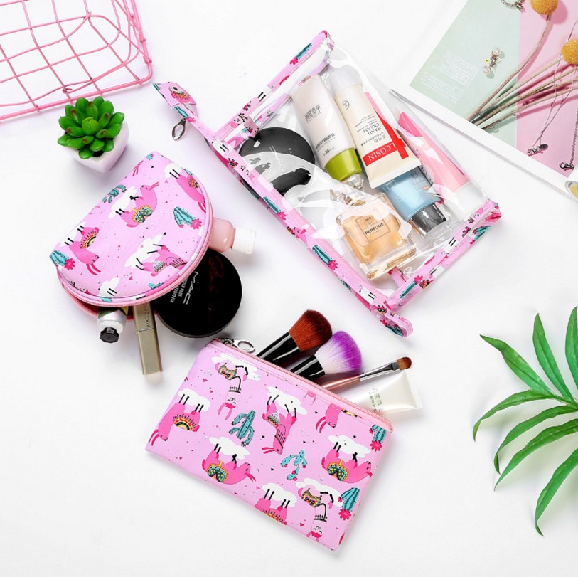 Printed Transparent Cosmetic Bag PVC Cosmetic Bag Three-Piece Travel Portable Toiletry Bag Clutch Storage Bag