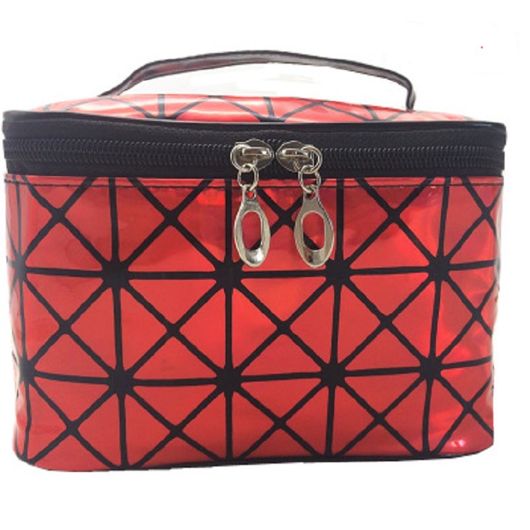 Diamond Grid Cosmetic Bag 3D Laser Pu Folding Cosmetic Bag Portable Travel Handbag Waterproof Storage Bag Wash Bag