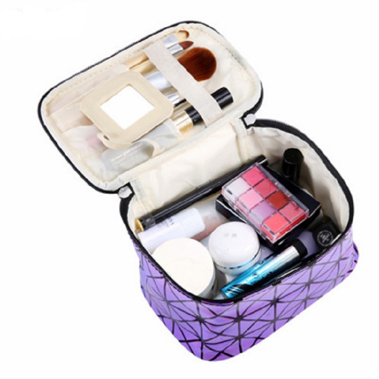Diamond Grid Cosmetic Bag 3D Laser Pu Folding Cosmetic Bag Portable Travel Handbag Waterproof Storage Bag Wash Bag
