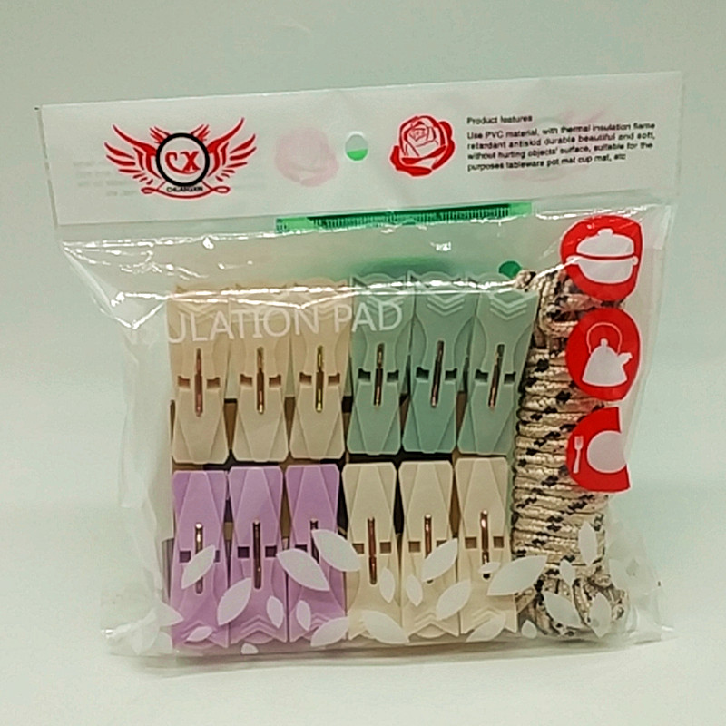 Sunshine Department Store Bag 5 M Rope 12Pc Color Clothes Pin Non-Slip Clothesline Plastic Clip