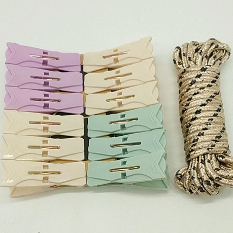 Sunshine Department Store Bag 5 M Rope 12Pc Color Clothes Pin Non-Slip Clothesline Plastic Clip