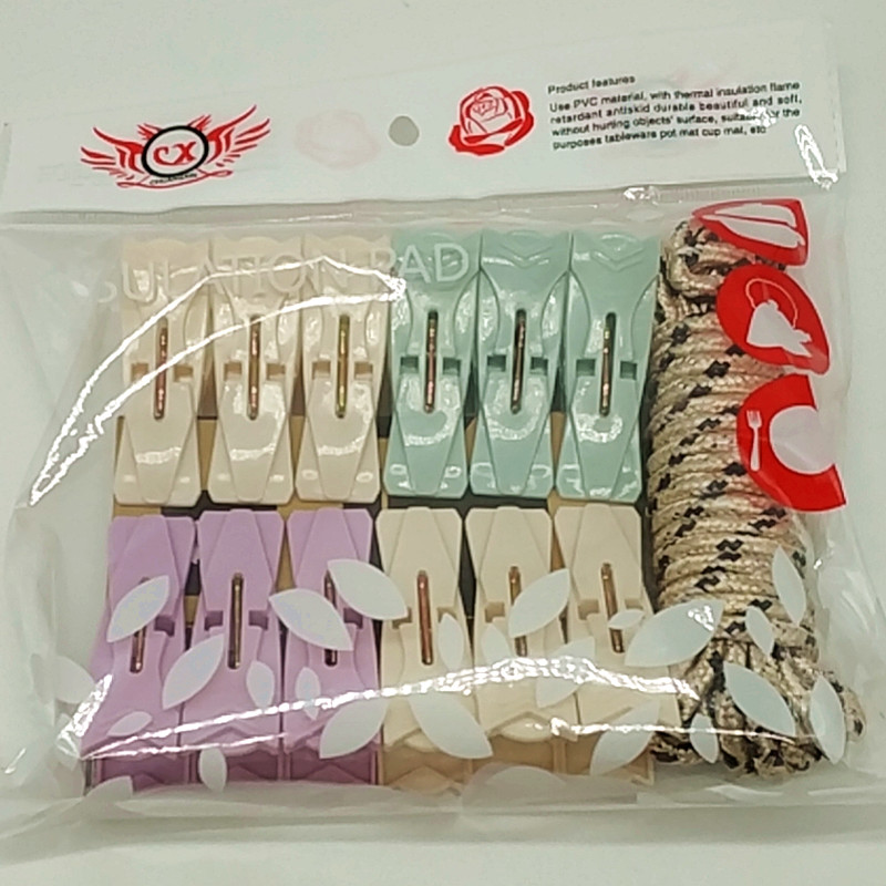 Sunshine Department Store Bag 5 M Rope 12Pc Color Clothes Pin Non-Slip Clothesline Plastic Clip