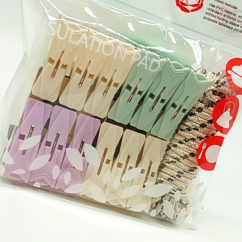 Sunshine Department Store Bag 5 M Rope 12Pc Color Clothes Pin Non-Slip Clothesline Plastic Clip