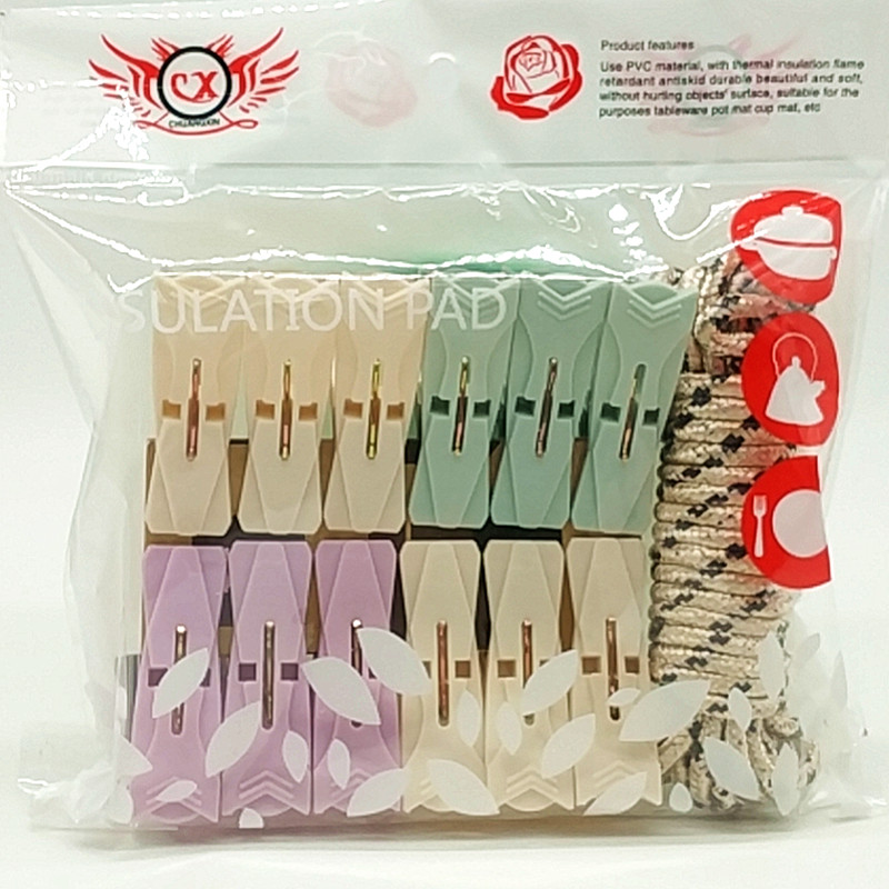 Sunshine Department Store Bag 5 M Rope 12Pc Color Clothes Pin Non-Slip Clothesline Plastic Clip